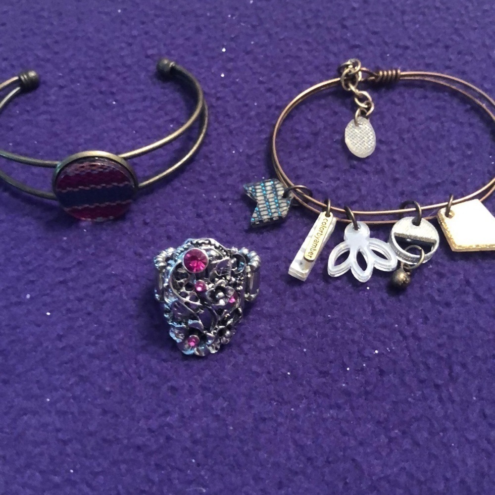 Bracelets and ring set-1 cuff style bracelet 1 with dangly accents Stretchy